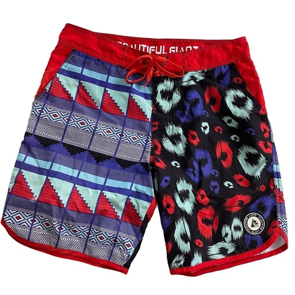 BEAUTIFUL GIANT Men’s Leopard Aztec Print Surf Shorts - Medium - Picture 2 of 7